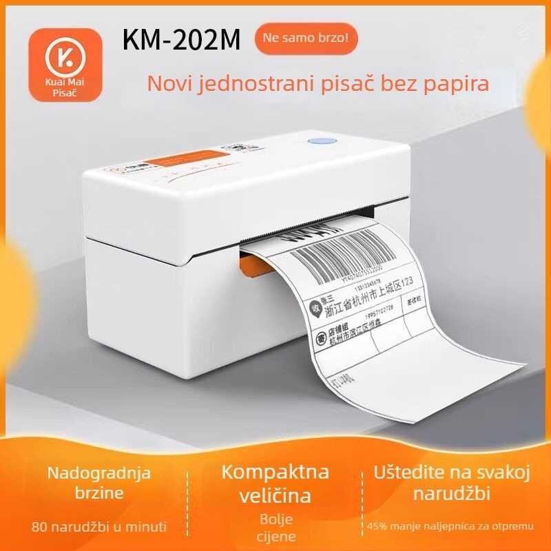KM202MD termični pisač etiketa za bar kodove i samoljepljive etikete — USB, 200dpi, 225 mm/s