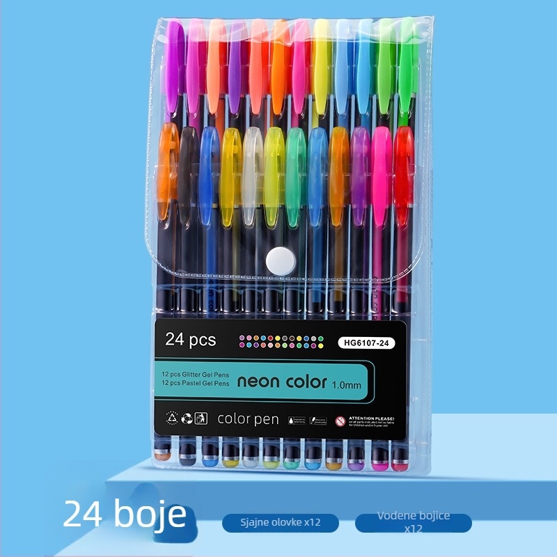 Set od 48 boja za dnevnik: gel olovke sa sjajem, pastelne olovke i metalni markeri za crtanje