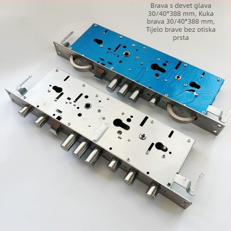 Tijelo brave za sigurnosna vrata 40×388, model 6068, nestandardni čelični prednji dio, brava s devet kukica