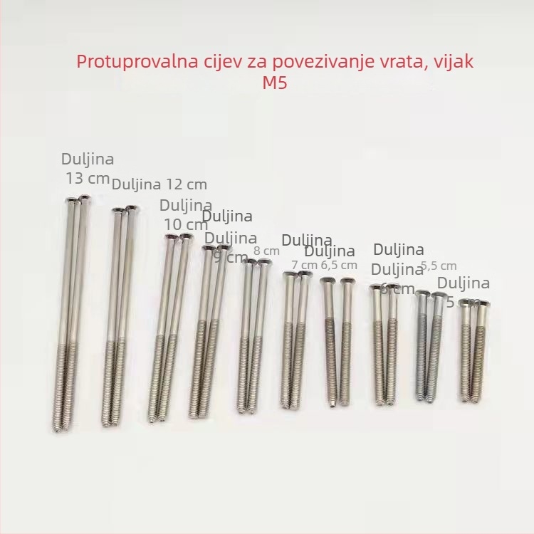 Set kvake i brave za vrata s spojnom cijevi, vanjskim navojem ručke, vijcima i četverostrukim čeličnim zatvaračem