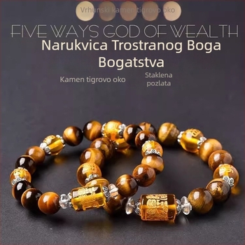 Narukvica od tigrovog oka s motivom Trostrukog boga bogatstva – unisex nakit