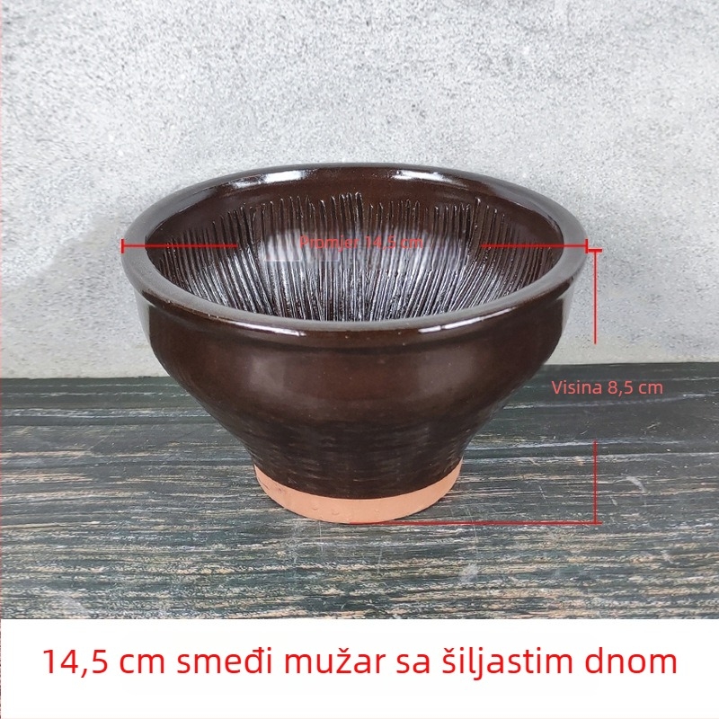 Stari keramički morter s tučkom, ekstra velik za kućnu upotrebu; pogodan za mljevenje češnjaka, ljutih papričica, čaja i rižne paste