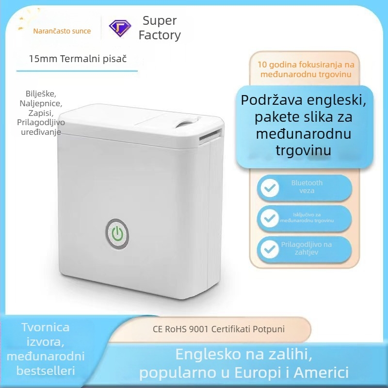 Prijenosni Bluetooth termični pisač za etikete, mini kompaktni uređaj za kućnu upotrebu