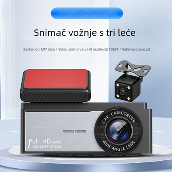 Dash kamera za auto s tri objektiva, 360° pogled, noćni vid, Wi-Fi, 1080p