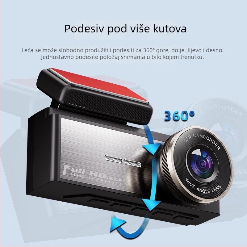Dash kamera za auto s tri objektiva, 360° pogled, noćni vid, Wi-Fi, 1080p
