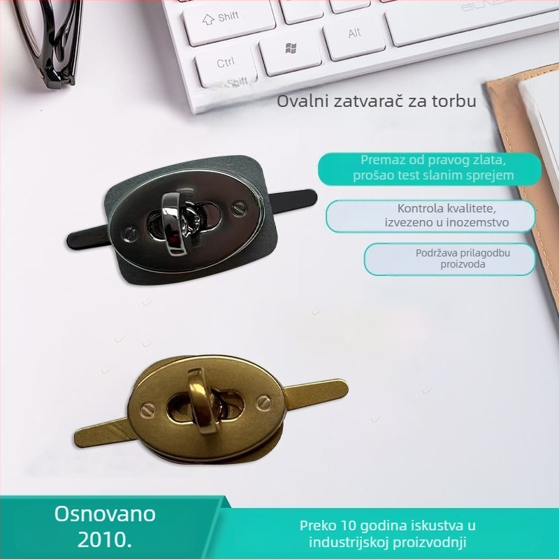 Ovalni okretni zatvarač za torbicu, pozlaćeni cinkovi spoj