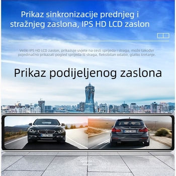 12-inčni retrovizor s dvostrukom objektivom, 4K Ultra HD, Wi‑Fi, noćni vid, GPS, snimanje prednje i stražnje kamere