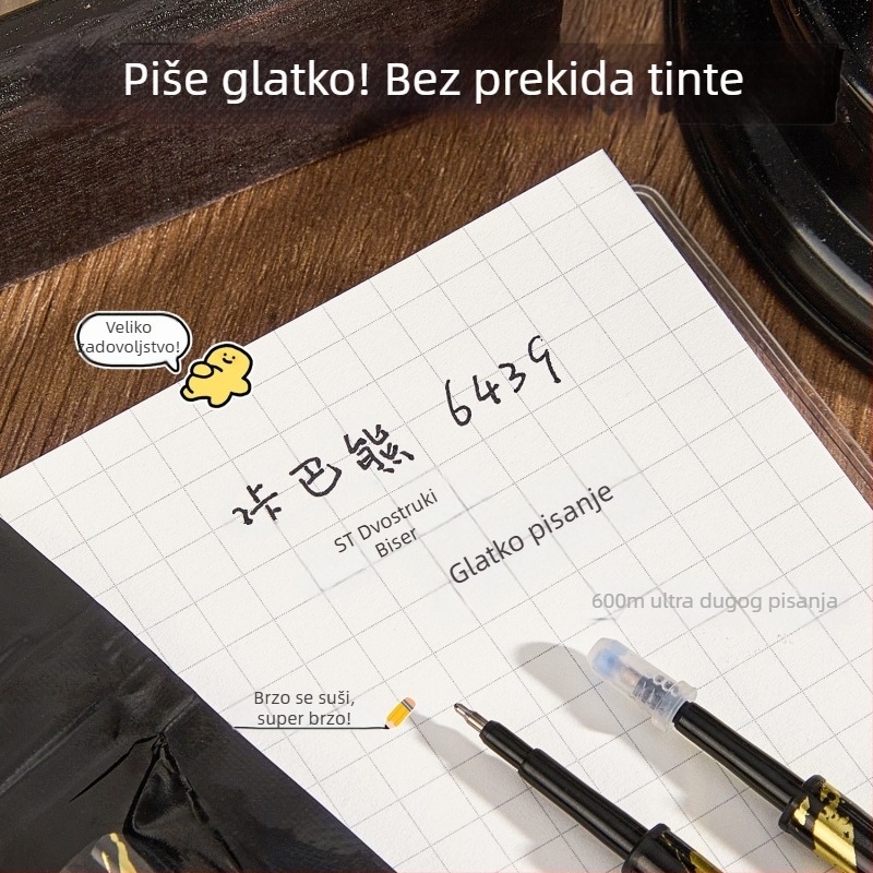 Crni zlatni refil za neutralnu kemijsku olovku s ST vrhom, crna boja, brzo sušenje, glatko pisanje, dvostruka kuglična špička, tinta na bazi ugljika