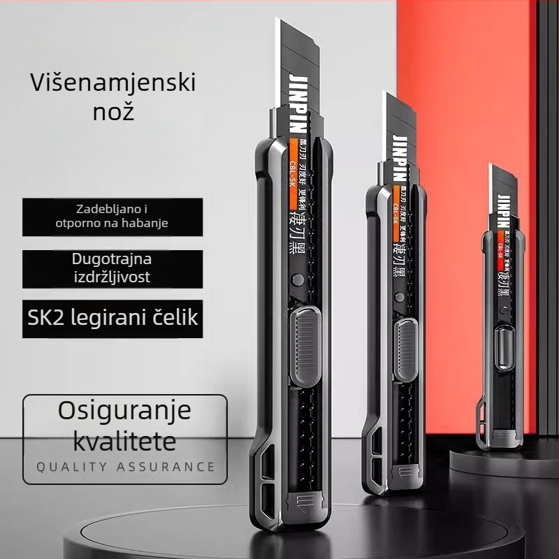 Crni teški višenamjenski nož za rezanje papira, otvaranje paketa i rezanje tapeta, oštar i izdržljiv