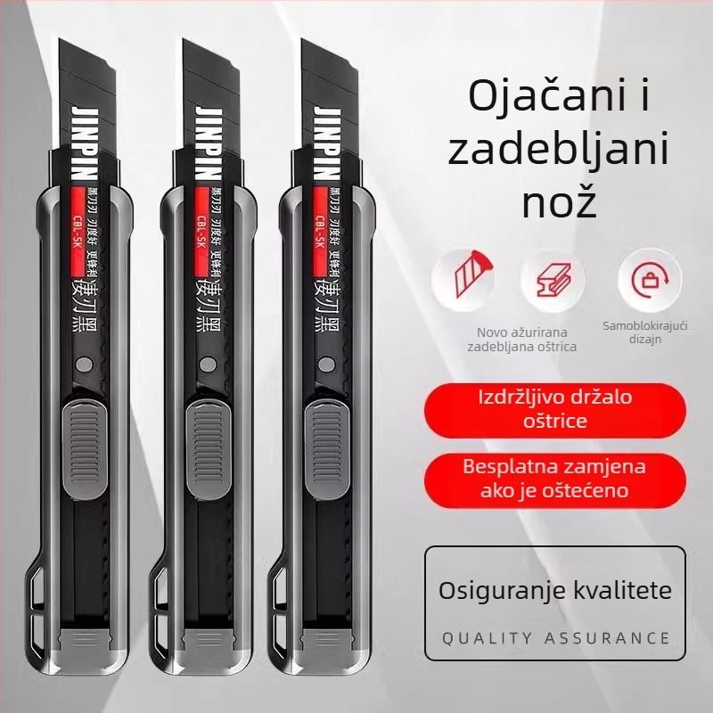 Crni teški višenamjenski nož za rezanje papira, otvaranje paketa i rezanje tapeta, oštar i izdržljiv