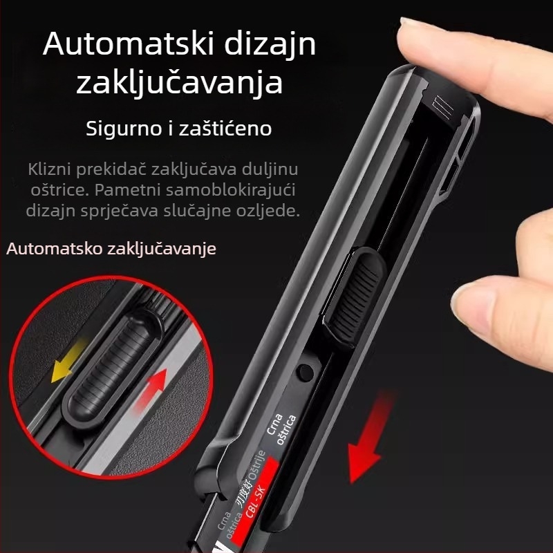 Crni teški višenamjenski nož za rezanje papira, otvaranje paketa i rezanje tapeta, oštar i izdržljiv