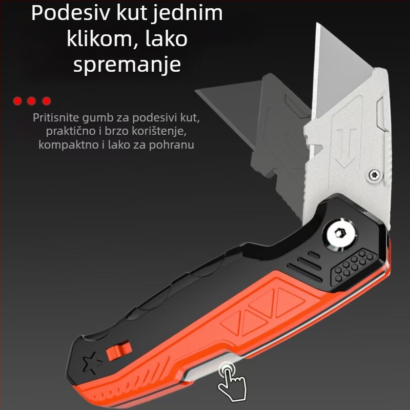 Teški višenamjenski nož s aluminijskim legurom i nehrđajućim čelikom, mehanizam samostalnog zaključavanja, debela oštrica visokougljičnog čelika, za građevinske i dekorativne radove