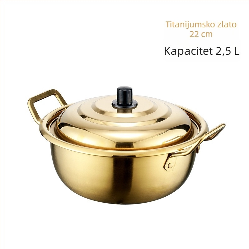 Zlatni lonac za ramen s dvije ručke, nehrđajući čelik, kućna uporaba
