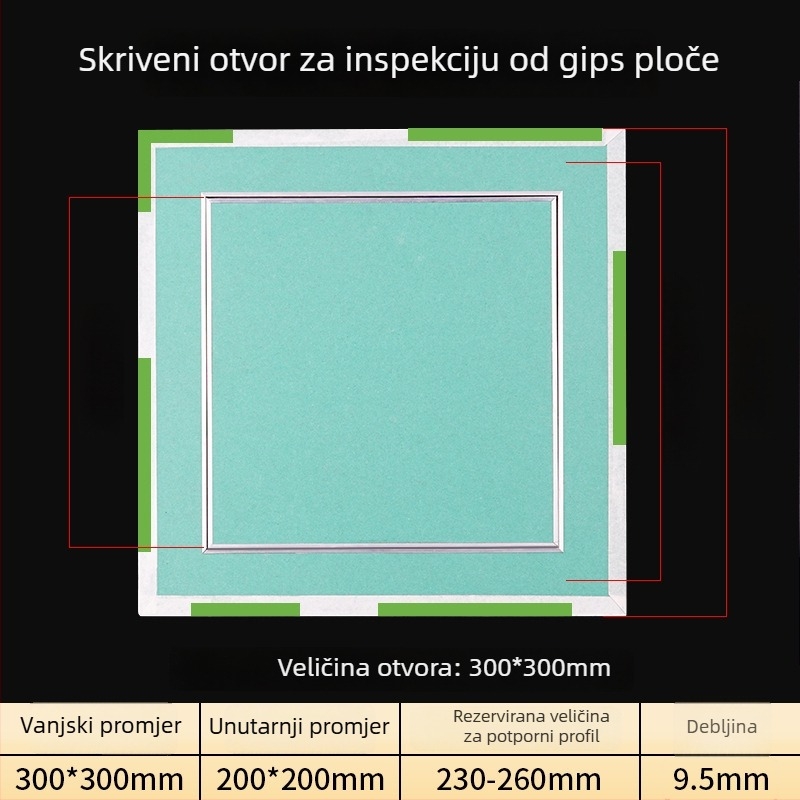 Dvostruko aluminijski rubni otvor za održavanje vodootpornog gipskartonskog stropa – gornji pristup za popravak, dekorativni panel i izlaz zraka za klimatizaciju
