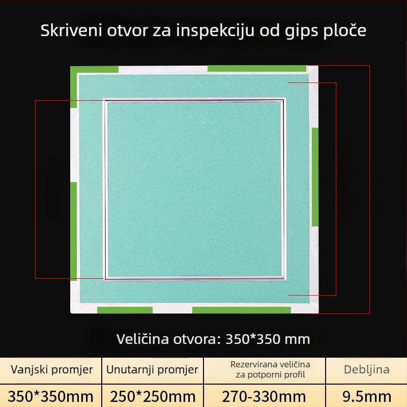 Dvostruko aluminijski rubni otvor za održavanje vodootpornog gipskartonskog stropa – gornji pristup za popravak, dekorativni panel i izlaz zraka za klimatizaciju