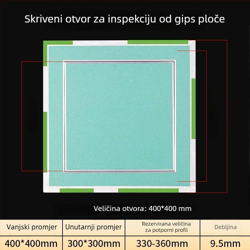 Dvostruko aluminijski rubni otvor za održavanje vodootpornog gipskartonskog stropa – gornji pristup za popravak, dekorativni panel i izlaz zraka za klimatizaciju