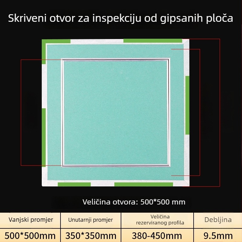 Dvostruko aluminijski rubni otvor za održavanje vodootpornog gipskartonskog stropa – gornji pristup za popravak, dekorativni panel i izlaz zraka za klimatizaciju