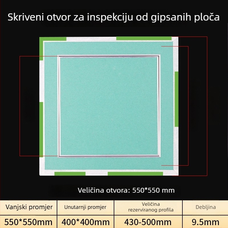 Dvostruko aluminijski rubni otvor za održavanje vodootpornog gipskartonskog stropa – gornji pristup za popravak, dekorativni panel i izlaz zraka za klimatizaciju