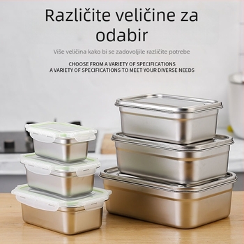 Kutija za ručak od nehrđajućeg čelika 304, pravokutna kutija s čvrstim poklopcem za skladištenje u hladnjaku