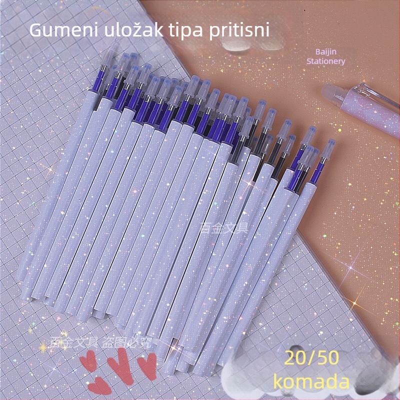 Izbrisivi refill za pero s pritisknim mehanizmom, kristalno plava i karbonsko crna, pakiranje 20/50 komada, MoEasy izbrisivi refill za učenike osnovne škole