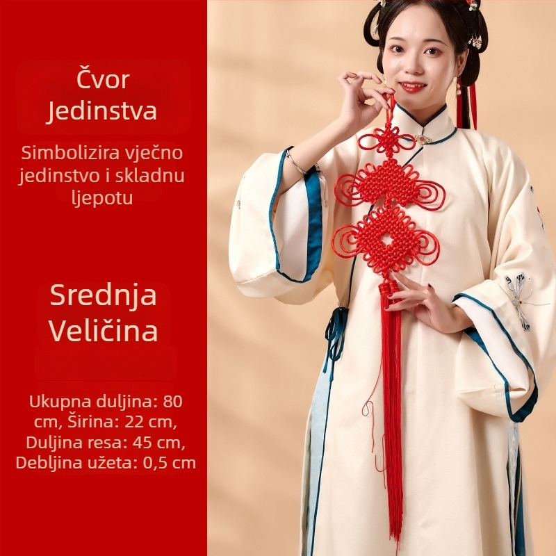 Crveni kineski čvorovi ukrasi s koncentričnim uzlom, cvjetnim čvorom, čvorom mira i čvorom bogatstva, u veličinama velikom, srednjem i malom – dekoracija za Proljetni festival