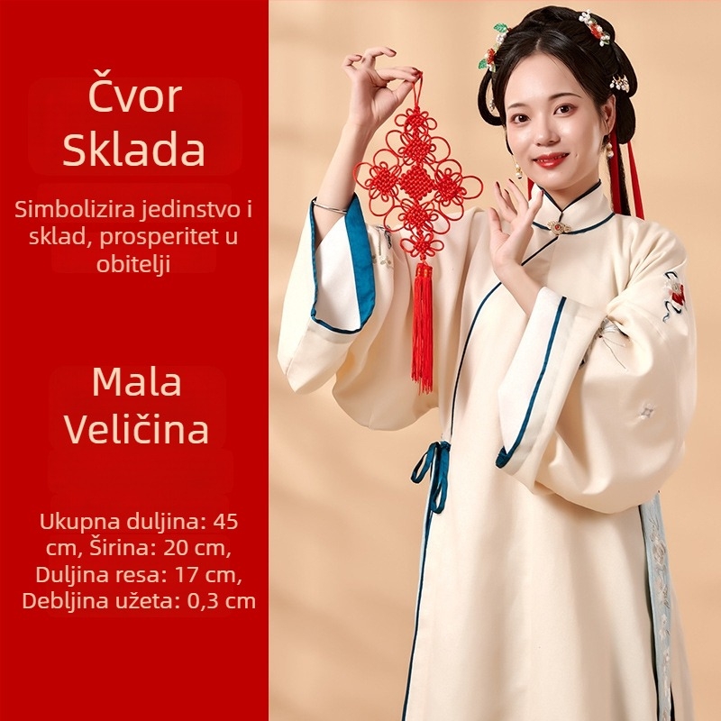 Crveni kineski čvorovi ukrasi s koncentričnim uzlom, cvjetnim čvorom, čvorom mira i čvorom bogatstva, u veličinama velikom, srednjem i malom – dekoracija za Proljetni festival