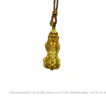 Pixiu talisman za bogatstvo, pozlaćen pravim zlatom, na pletenom lancu