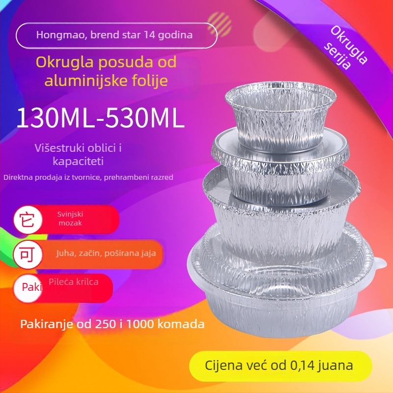 Jednokratna okrugla posuda od aluminijske folije, kapaciteta 400 ml, promjera 85 mm, pogodna za roštilj i parena jaja