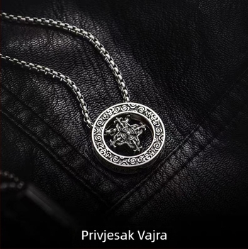 Tajlandsko srebrno retro ogrlica s privjeskom Vajra križem i motivom oblaka, dvostrukim prstenom, za muškarce