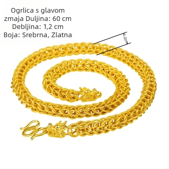Ogrlica sa glavom zmaja, pozlaćena, matirana tekstura platna, zmajev privjesak u stilu lampiona, za muškarce