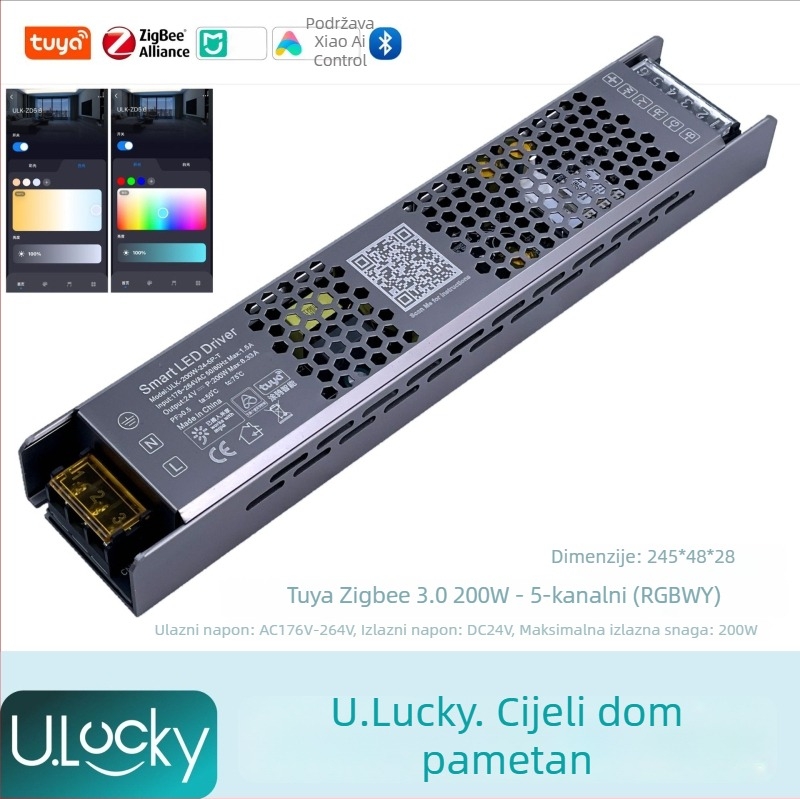 2-kanalni LED kontroler za traku s integriranim 220V transformatorom i napajanjem, upravljanje putem aplikacije