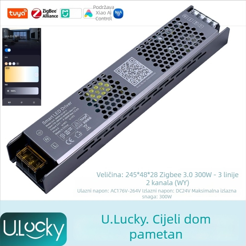 2-kanalni LED kontroler za traku s integriranim 220V transformatorom i napajanjem, upravljanje putem aplikacije