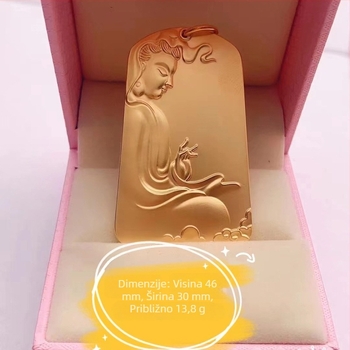 Guanyin privjesak na pozlaćenom bakrenom lančiću, unisex, retro stil, antički postupak izrade