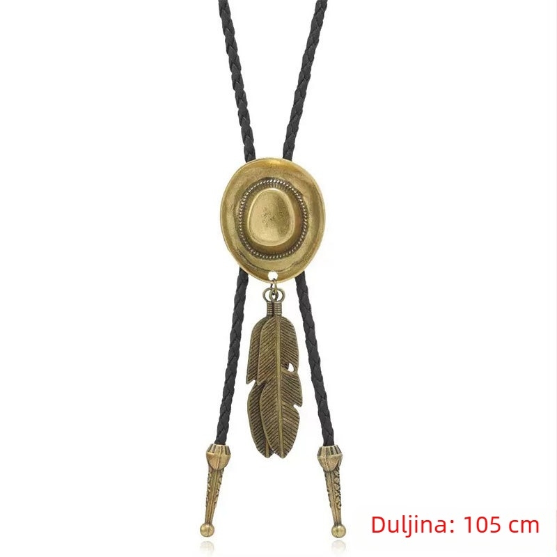 Duga muška bolo ogrlica s privjeskom u obliku lista, od legure i PU, retro punk stil zapada