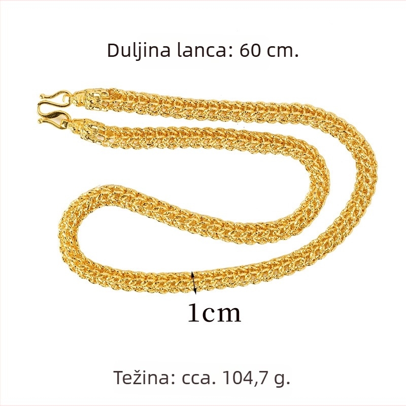 Muški ogrlica s glavom zmaja, debeli lanac tipa keel, uvijeni lanac, pozlaćeni premaz, bakrena legura, trajna boja
