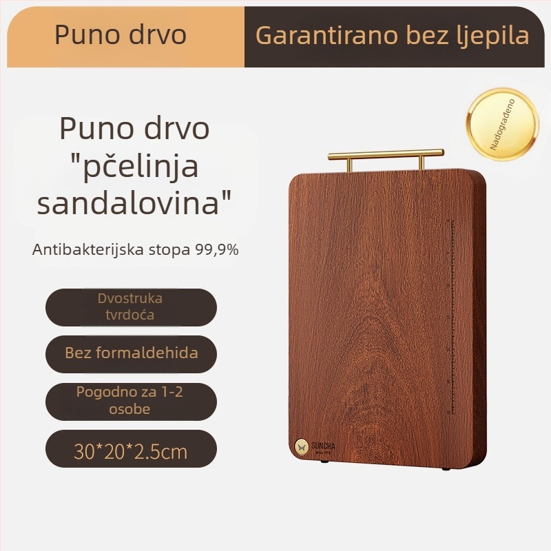 Daska za rezanje od ebenovog sandalovog drveta, dvostrana, masivno drvo, antibakterijska