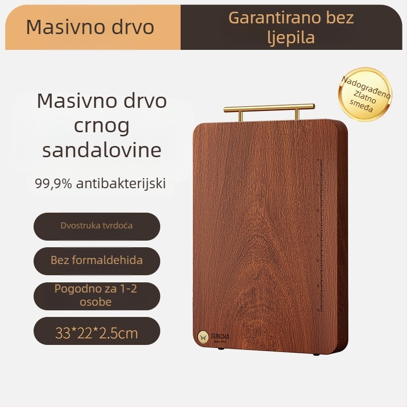 Daska za rezanje od ebenovog sandalovog drveta, dvostrana, masivno drvo, antibakterijska