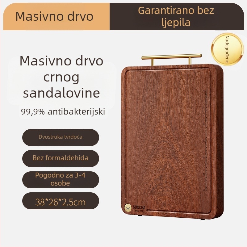 Daska za rezanje od ebenovog sandalovog drveta, dvostrana, masivno drvo, antibakterijska