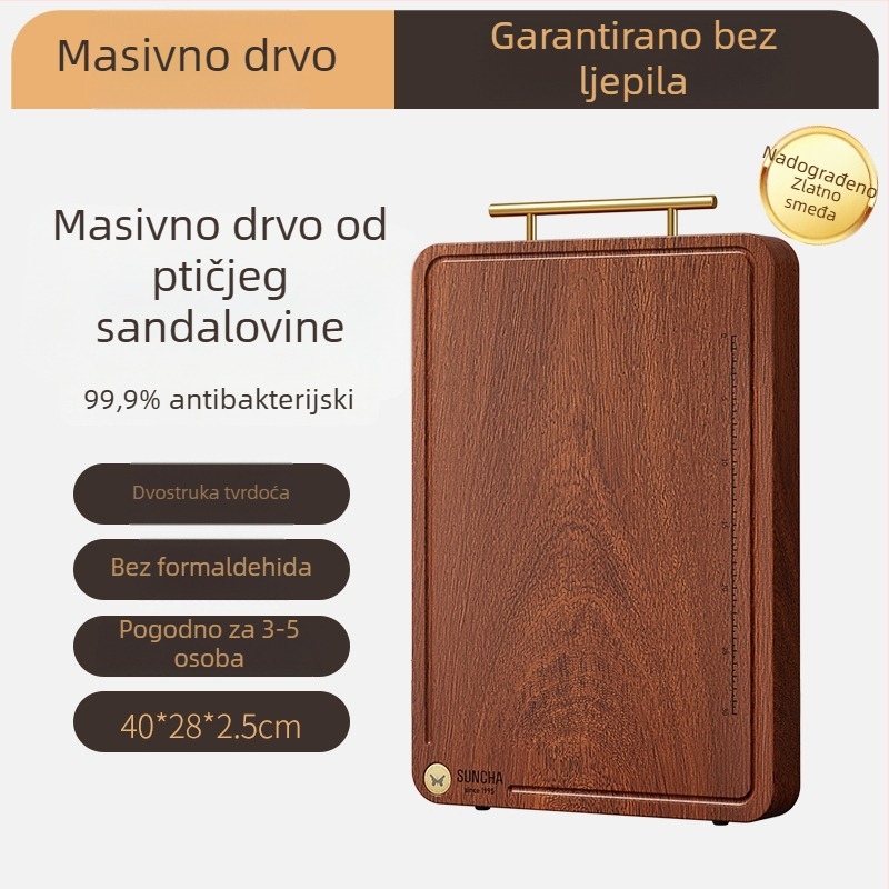 Daska za rezanje od ebenovog sandalovog drveta, dvostrana, masivno drvo, antibakterijska