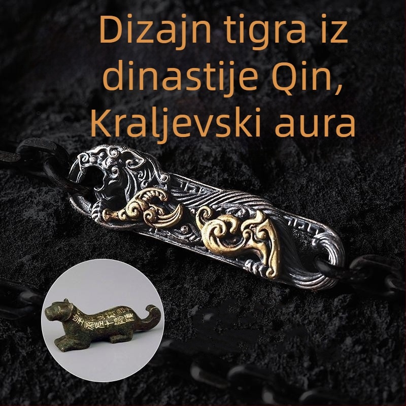 Muški bakreni lanac s vintage privjeskom, kineskog stila motiv životinje, lanac za ključnu kost