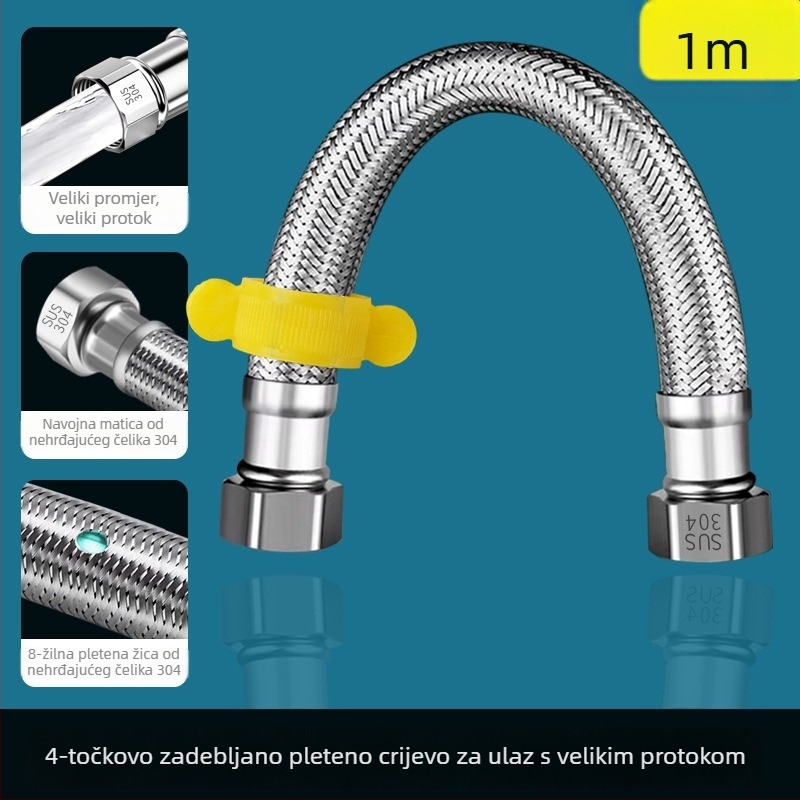 Prilagođeni fleksibilni spoj od 304 nehrđajućeg čelika, opleten, 1/2 inča, otporno na eksplozije, za grijač vode – ulaz tople i hladne vode