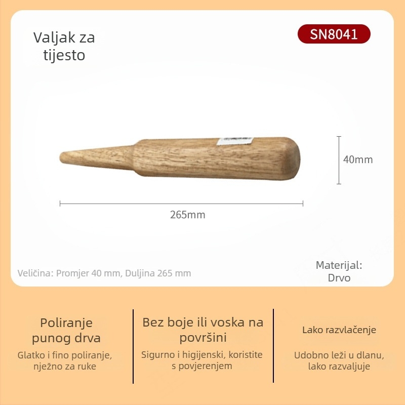 Velički drveni valjak za tijesto, kućna upotreba, pogodan za listove za knedle, tijesto za razvlačenje, rezance, pečenje — SN8034