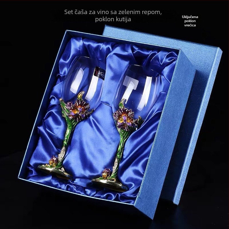 Hua Zhengyan Klasični iris emajlirane čaše za crveno vino s kristalnim decanterom – 5-dijelni set, nordijski stil