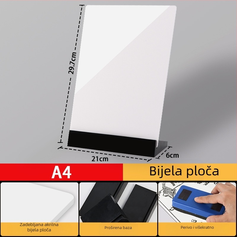 Dvostrana akrilna pločica za jelovnik s ručno pisanim tekstom, prikaz cijena, mala crna ploča za štand