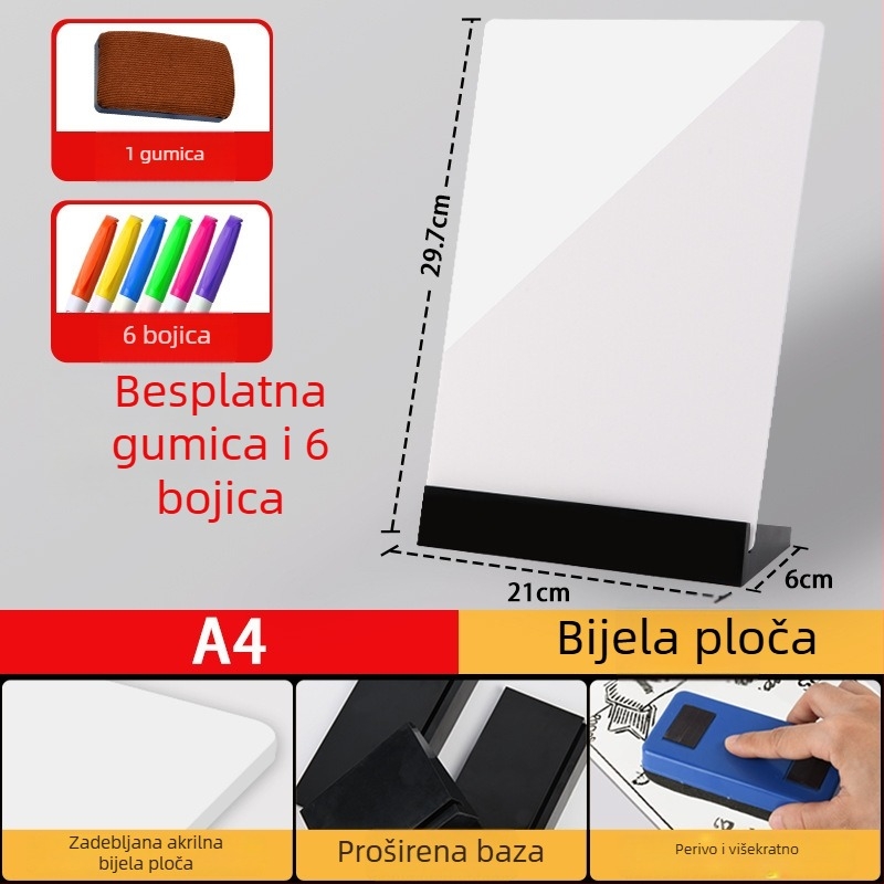 Dvostrana akrilna pločica za jelovnik s ručno pisanim tekstom, prikaz cijena, mala crna ploča za štand