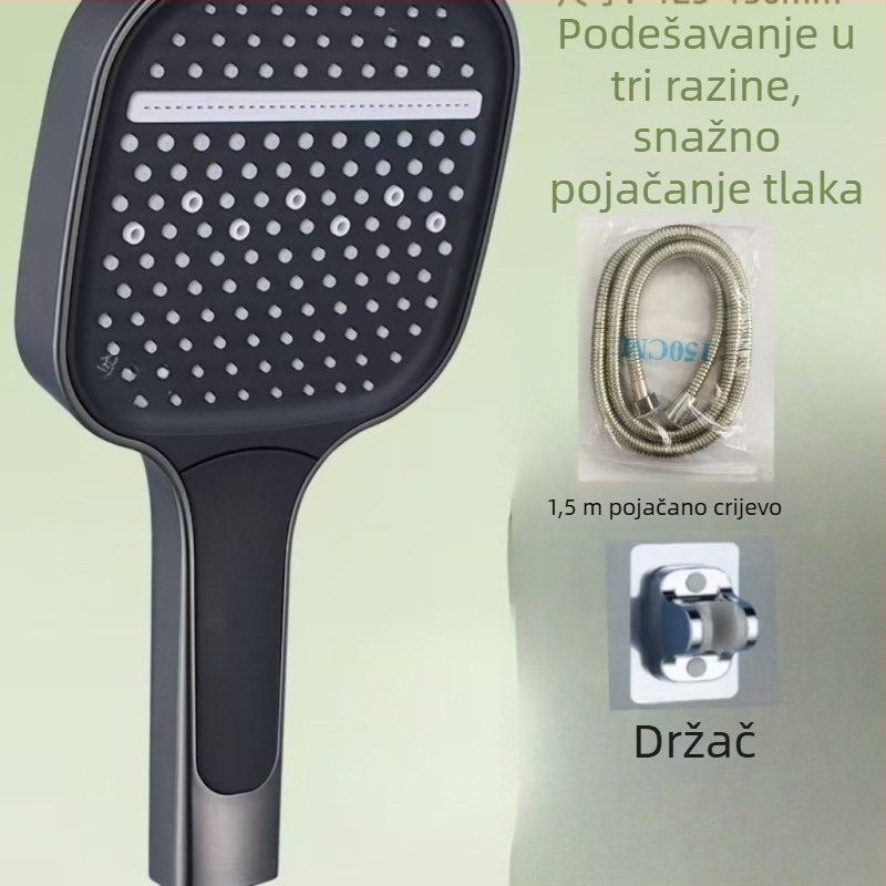 Set tuša sa četvrtastom glavom vodopada, fiksnim gornjim mlazom i ručnim tušem, 3 postavke, ABS