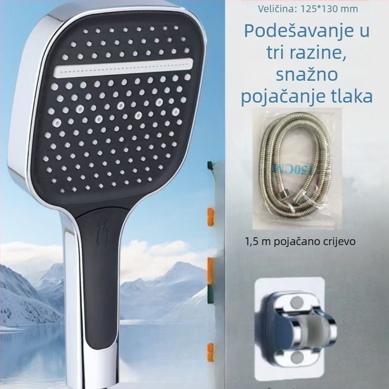 Set tuša sa četvrtastom glavom vodopada, fiksnim gornjim mlazom i ručnim tušem, 3 postavke, ABS