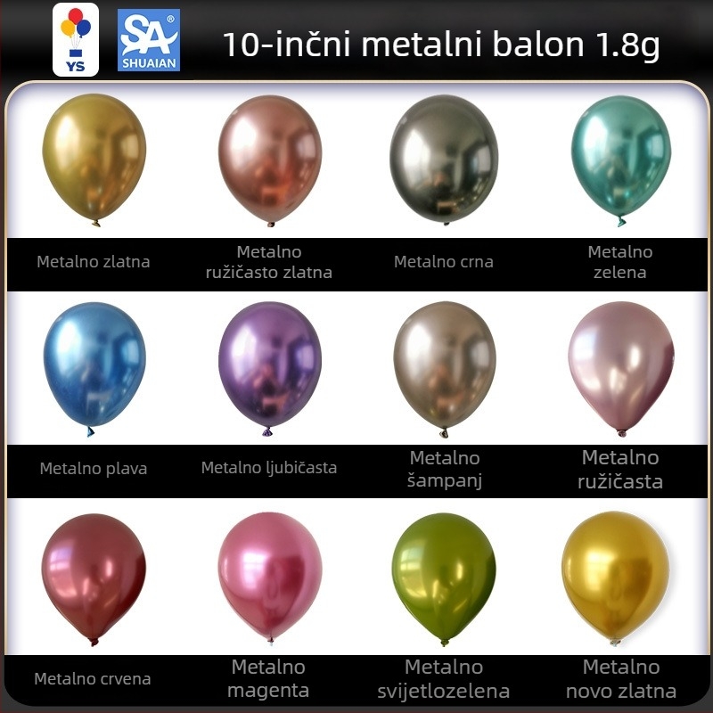 10-inčnih latex balona s metalnim završnim premazom, 1,8 g, za vjenčanja i otvorenja — zlatna, srebrna, krom