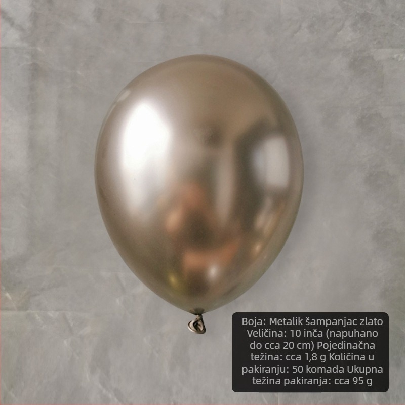 10-inčnih latex balona s metalnim završnim premazom, 1,8 g, za vjenčanja i otvorenja — zlatna, srebrna, krom