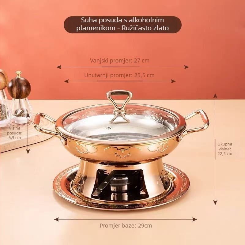 Mini nehrđajući lonac za hot pot s alkoholnim štednjakom, za jednu porciju, korejski stil, premaz protiv prijanjanja